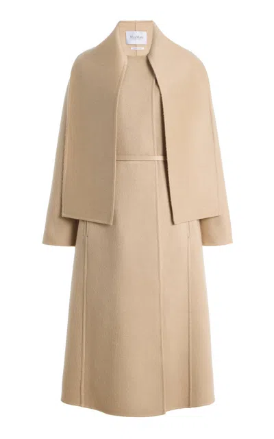 Max Mara Camel-mohair Long Coat In Pink