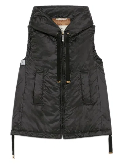 Max Mara Cameluxe Padded Waterproof Canvas Vest With Front Zip In Nero