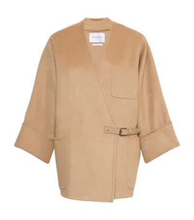 Max Mara Camel And Mohair Cardigan Coat In Brown