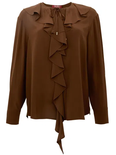 Max Mara Camicia Epica Con Ruches Marrone  Studio In Brown