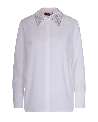 Max Mara Camicia In Popeline Con Cristalli Bianco Ottico In White