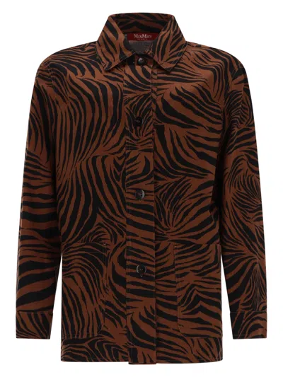 Max Mara Studio Silk Blend Shirt With Print In Brown