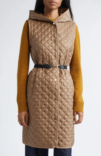 Max Mara Camille Sleeveless Hooded Puffer Coat In Brown