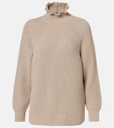 Max Mara Camino Ruffled Cotton Turtleneck Sweater In Pink