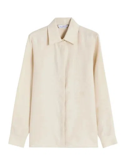 Max Mara Relaxed Fit Linen Shirt With Double Cuffs In Neutral
