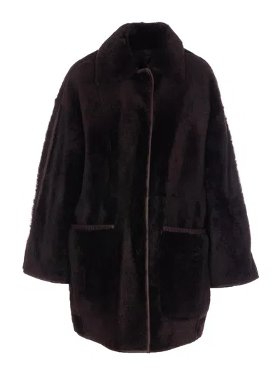 Max Mara Reversible Pirenei Sheepskin Shirt In Brown