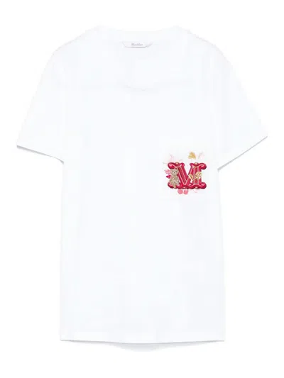 Max Mara T-shirt With Embroidered Pocket In Bianco