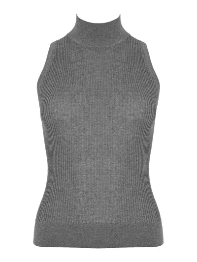 Max Mara Campos Sweater In Silk And Wool Blend In Gray
