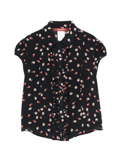 Max Mara Canale Flower-print Ruffled Top In Blue