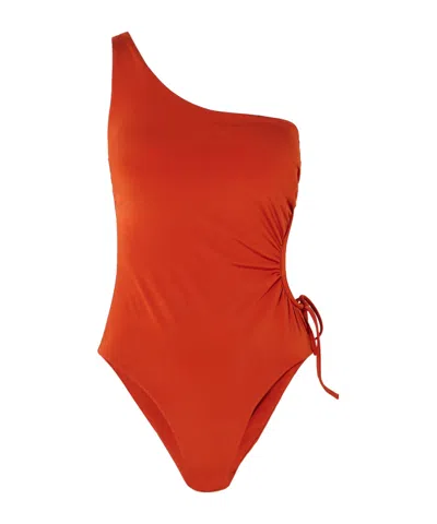 Max Mara Canarie One-shoulder Cutout Swimsuit In Orange