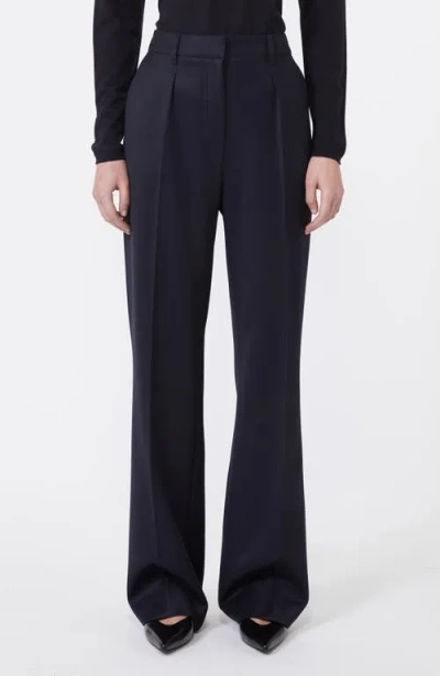 Max Mara Cannes Pleated Wool Twill Pants In Blue