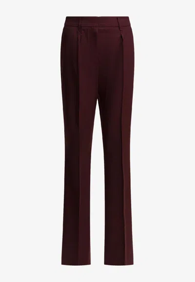 Max Mara Cannes Wool Straight-leg Pants In Burgundy