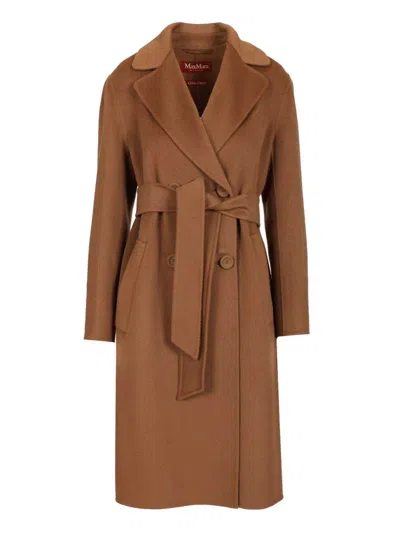 Max Mara Canneti Double Breasted Wool-cachemere Double Drap Long Coat Coats Brown