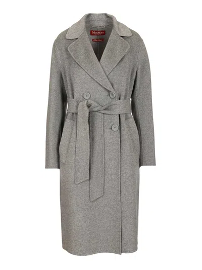 Max Mara Canneti Double Breasted Wool-cachemere Double Drap Long Coat Coats Grey In Gray
