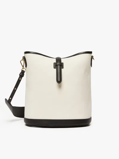 Max Mara Canvas And Leather Bucket Bag In Ivory