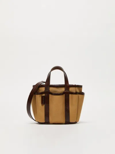 Max Mara Canvas And Leather Giardiniera Mini Tote Bag In Tobacco