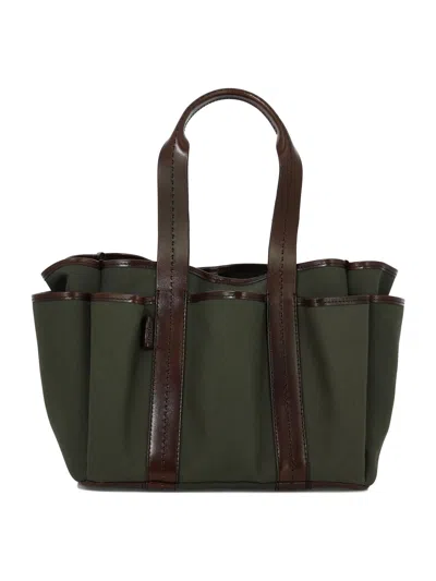 Max Mara Canvas And Leather Giardiniera Tote Bag Shoulder Bags In Green