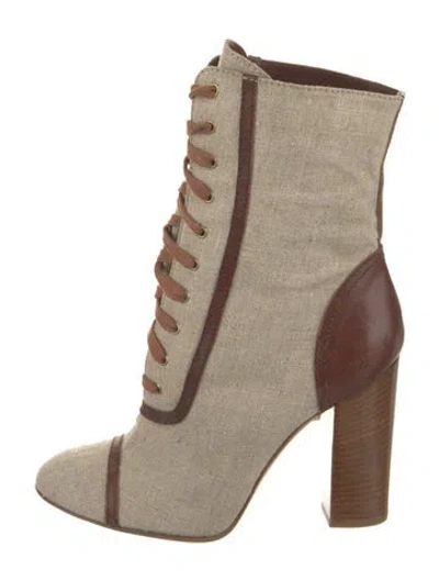 Pre-owned Max Mara Canvas Colorblock Pattern Lace-up Boots In Neutral