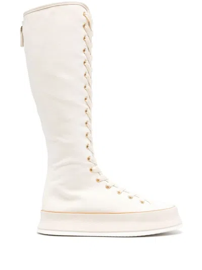 Max Mara Canvas Lace-up Boots In ホワイト