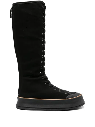 Max Mara Lace-up Canvas Boots In Black  