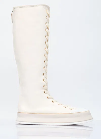 Max Mara Canvas Lace-up Boots In White