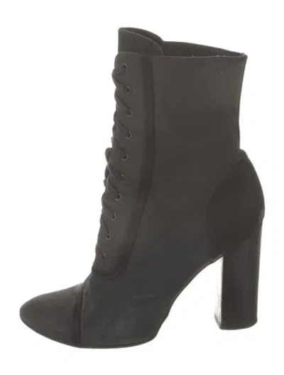 Pre-owned Max Mara Canvas Lace-up Boots In Black