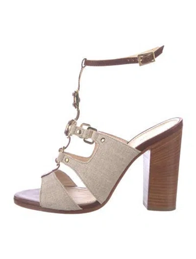 Pre-owned Max Mara Canvas Sandals In Brown/neutrals