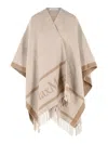 Max Mara Hilde Jacquard Wool Poncho Open Front In Neutral