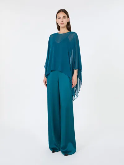 Max Mara Cape Courte En Georgette De Soie In Green
