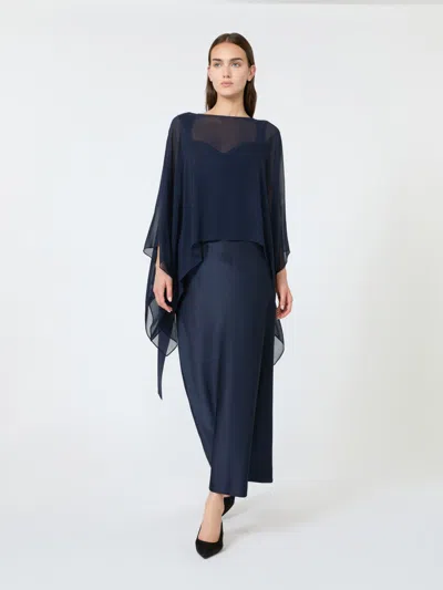 Max Mara Cape Courte En Georgette De Soie In Blue