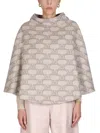 Max Mara Cape With Jacquard Pattern And Button Detail In Green