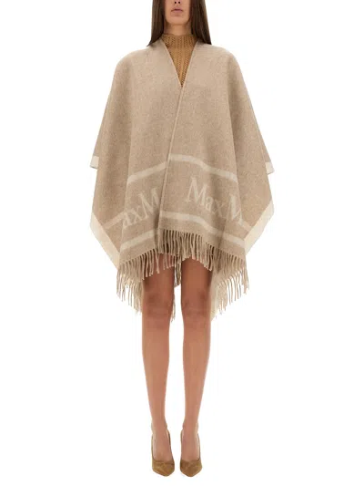 Max Mara Hilde Logo Poncho In Beige