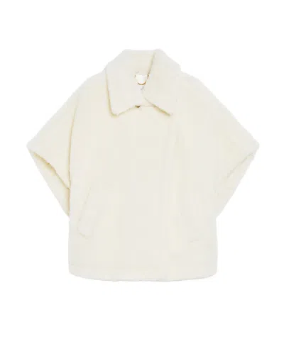 Max Mara Cape In Alpaca And Wool Teddy Fabric In White