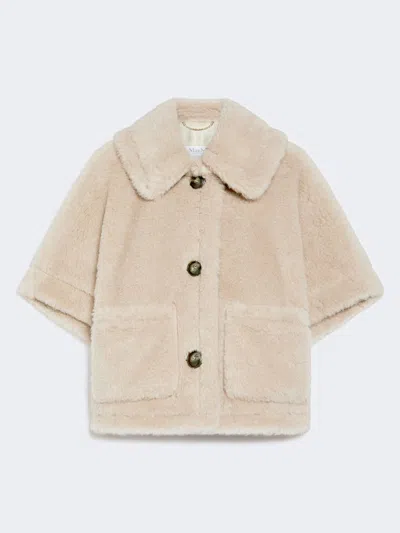 Max Mara Cape In Alpaca And Wool Teddy Fabric In Beige