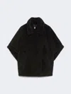 Max Mara Cape In Alpaca And Wool Teddy Fabric In Black