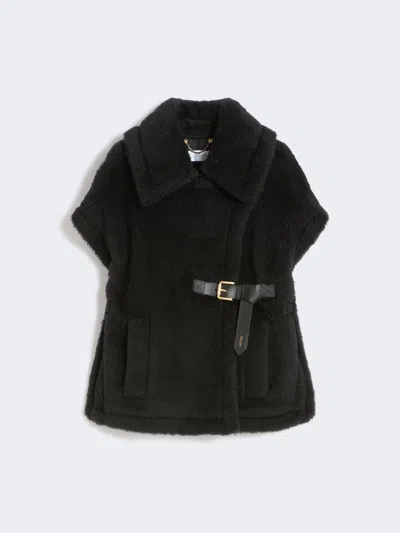 Max Mara Cape In Alpaca And Wool Teddy Fabric In Black