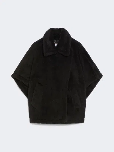 Max Mara Cape In Alpaca And Wool Teddy Fabric In Black