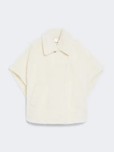 Max Mara Cape In Alpaca And Wool Teddy Fabric In Optical White
