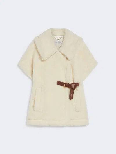 Max Mara Cape In Alpaca And Wool Teddy Fabric In Neutral