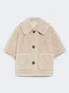 Max Mara Cape In Alpaca And Wool Teddy Fabric In Sand