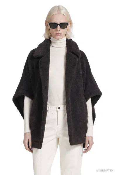 Max Mara Cape In Alpaca Wool Teddy In Multi