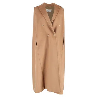 Max Mara Cape Long Coat In Beige Cashmere In Brown