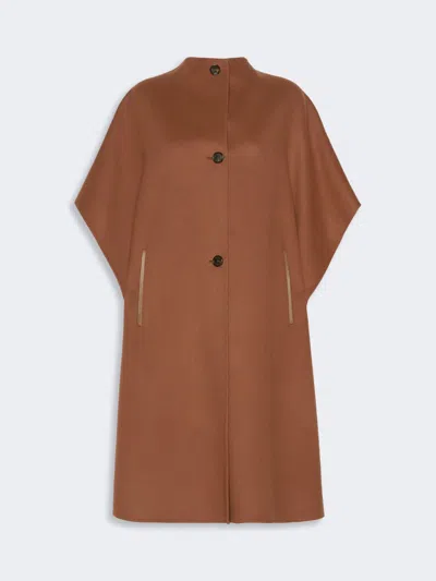 Max Mara Cape Longue En Drap De Pure Laine In Brown