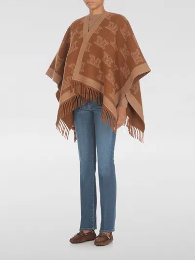 Max Mara Frine Logo Wool Cape In Braun