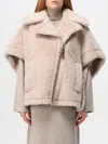 Max Mara Tebe Teddy Cape In Light Grey Wool In Sand