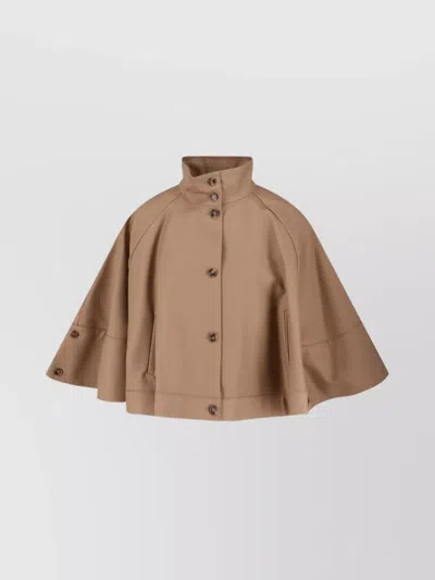 Max Mara Cape Style High Collar Jacket With Side Pockets In Multi