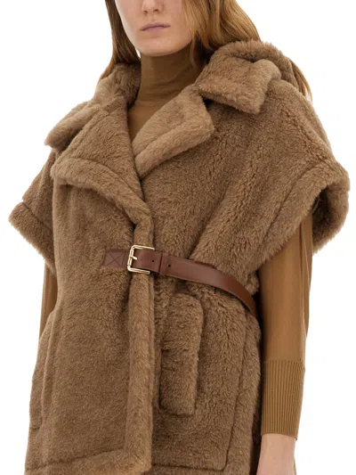 Max Mara Cape Vest In Teddy In Beige