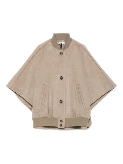 Max Mara Cape Wool Coat In Neutral