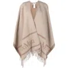 Max Mara Sandy Color Jacquard Wool Poncho In Grey