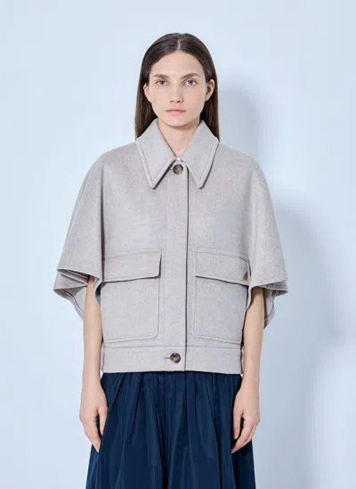 Max Mara Cape-style Wool Jacket In Beige